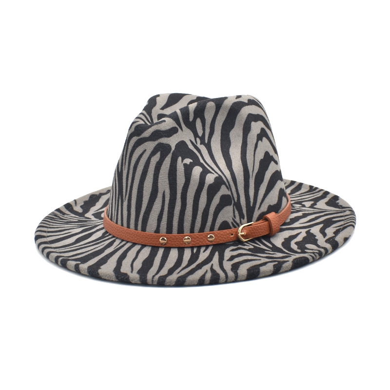 Zebra Print Belted Felt Hat