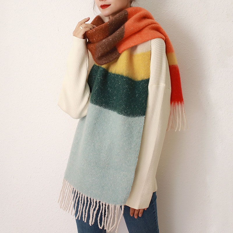 Thick Color Block Tassel Scarf