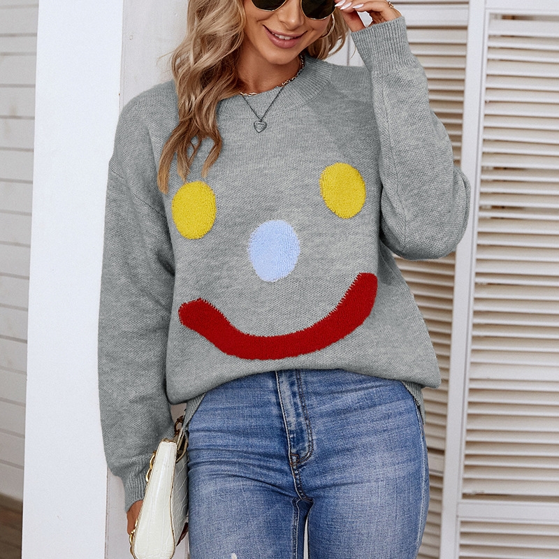 Pullover Round Neck Smiley Casual Sweater