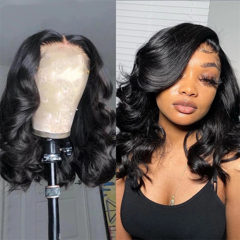 One Size Black Wholesale Women Fashion Mid-Length Small Wavy Wigs by Flowvogue