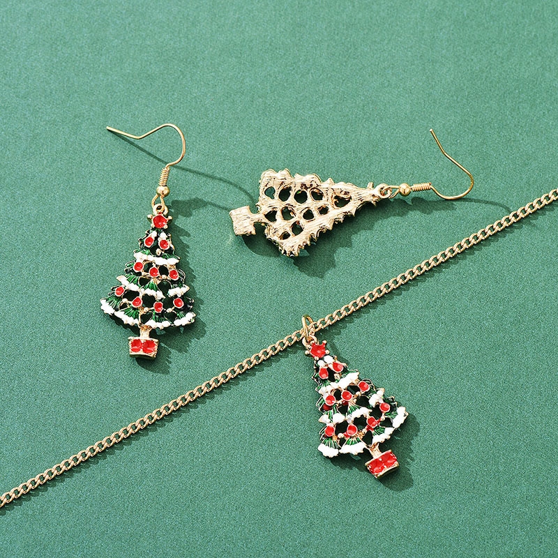 Christmas Tree Necklace Earrings 3-Piece Set