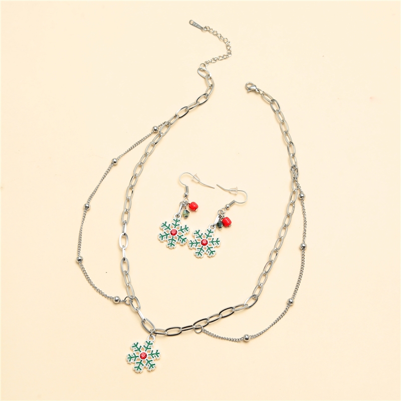 Christmas Snowflake Necklace Earrings 3Pcs Set