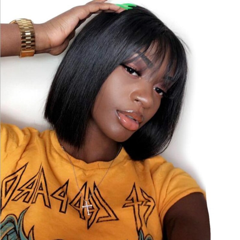 One Size Lt.Gold Wholesale Women Basic Air Bangs ?Short Straight Wig by Flowvogue
