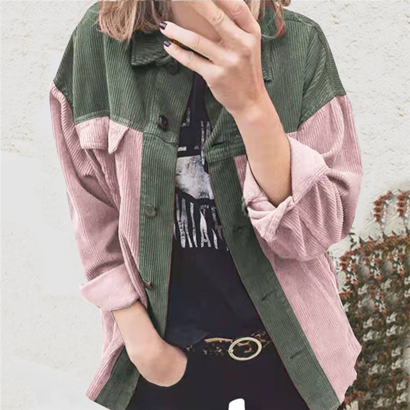 Women's Casual Colorblock Buttoned Jacket