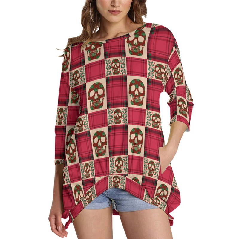 Plaid Skull Print Women's Sweatshirt