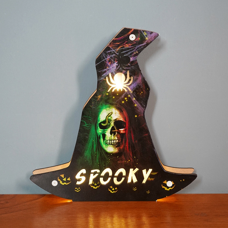 Halloween Witch's Hat Bat Castle Skeleton Spooky Night Light