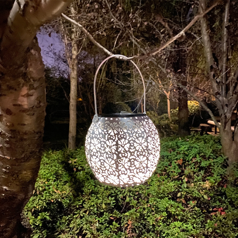 Round Ball Lantern Decorated With Hollowed Out Solar Lights