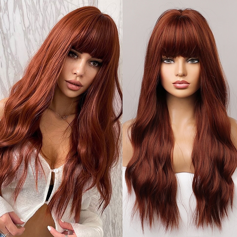 One Size Red+Brown Wholesale Fashionable Ladies Bangs Long Curly Small Wavy Wigs by Flowvogue